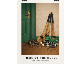 Pôster "Home of the Hurls" | Arte de parede irlandesa de hurling | Impressão esportiva vintage | Decoração de parede GAA | Arte de parede irlandesa