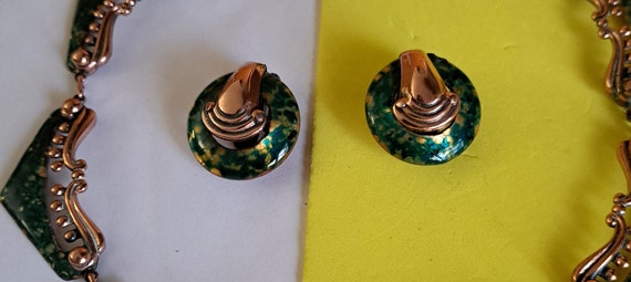 fancy MATISSE Copper NECKLACE EARRINGs Set emeral… - image 7