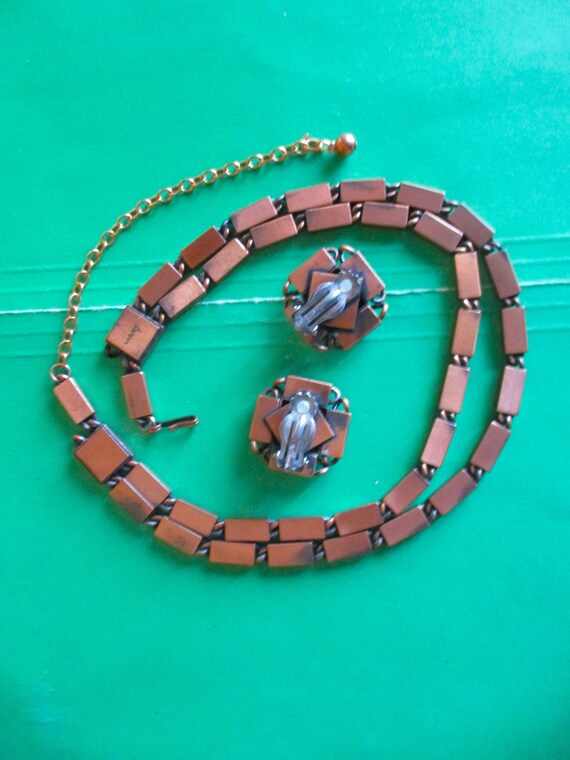 stunning signed RENOIR Copper NECKLACE EARRINGS S… - image 5