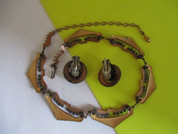 fancy MATISSE Copper NECKLACE EARRINGs Set emeral… - image 8