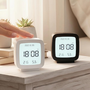 Reloj despertador digital con indicador de temperatura y humedad, reloj de escritorio LED con calendario y visualización de la semana, reloj de mesa retroiluminado, formato 12/24 horas.