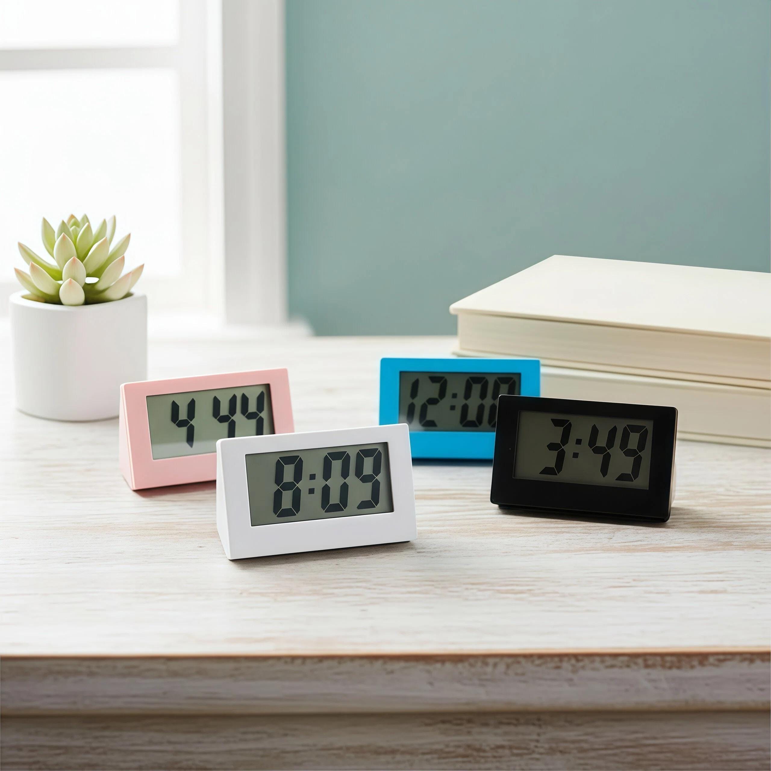 Mini Digital Desk Clock with Date Display, Portable Bedside Table Clock, Silent LCD Travel Clock, Car Dashboard Clock