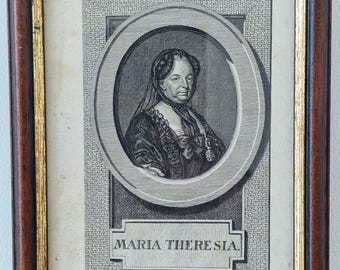 18th Century Maria Theresa Copper Engraving, Habsburg Empress Portrait, Jakob Adam, Framed Antique Art