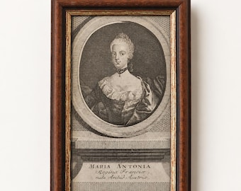 c.1780 Marie Antoinette Copper Engraving, French Royal Portrait, Framed Antique Print