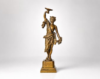 Antique Bronze Faun with Grapes & Patera | Bacchus Companion | Classical Mythology Sculpture | Late 19th Century