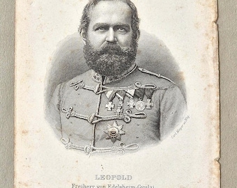 1879 Steel Engraving Portrait General Leopold von Edelsheim-Gyulai – Carl Mayer Austro-Hungarian Military History