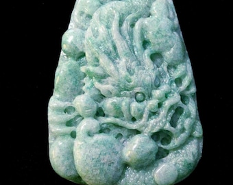 Hand Carved Jade Dragon Pendant – Natural Jadeite Talisman, Longevity Symbol
