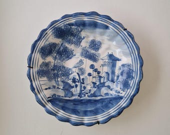18th Century Blue White Faience Plate, Hanau Germany Chinoiserie Wall Decor
