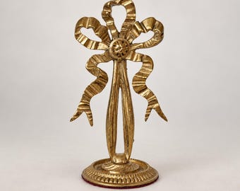Late 19th Century Gilt Pocket Watch Stand, Louis XVI Ribbon Bow, Antique Porte-Montre