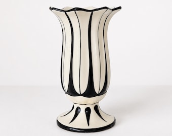 Art Deco Vase Ditmar Urbach, Model 10050, Cream Black Czech Ceramic, Rare Czechoslovak Pottery c.1925