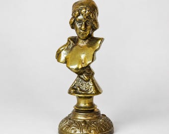 Mignon gilt bronze bust after Emmanuel Villanis – Art Nouveau female portrait sculpture