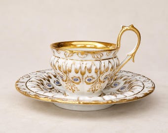 Antique Vienna Porcelain Cup & Saucer 1839 – Imperial Manufactory, Biedermeier, Hand-Gilded Alt Wien