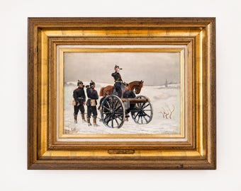 Christian Sell Oil Painting, Prussian Artillery in Snow, Franco-Prussian War Military Art