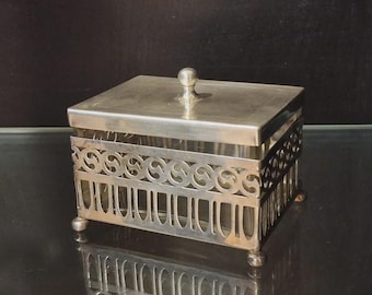 1890–1905 Antique Silver Plate Candy Box – Victorian Cut Glass Insert