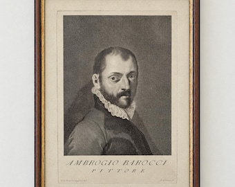 Antique 1762 Ambrogio Barocci Copper Engraving, P. A. Pazzi after Campiglia, Framed Italian Artist Portrait