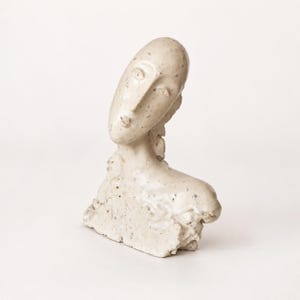 Modernist Ceramic Bust Sculpture – Modigliani Inspired Female Head, Mid Century Studio Art
