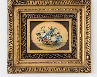 Antique Floral Watercolor Painting K. Fabro, Austrian Flower Basket Art (c. 1900)