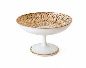 Antique Opaline Glass Tazza, French Charles X Style Gilt Bonbon Dish, Desvignes Manner, 19th Century