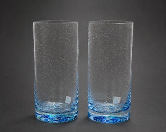 Handmade Czech Water Glasses, Set of 2 Clear Bubble Tumblers (Svoboda Glassworks)