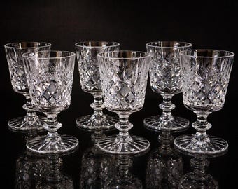 Vintage Bohemian Cut Crystal Glasses Set of 6 | Czech Crystal Goblets | 1970s Barware