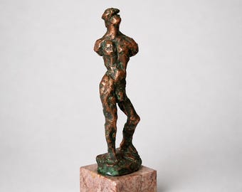 Mid Century Modern Male Nude Sculpture | Czechoslovak Modernist Art | Brutalist Figurine on Marble Base | Vintage European Decor