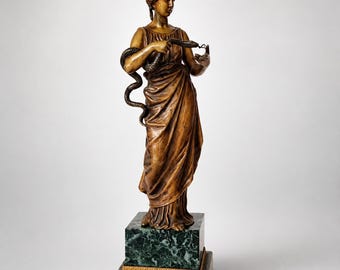 Signed Old Vienna Bronze Hygieia Sculpture – Greek Goddess Health Marble Base