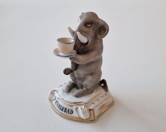 Antique Pirkenhammer Elephant Figurine Carlsbad ca 1860 – Fischer & Mieg Porcelain – Rare Bohemian Spa Souvenir