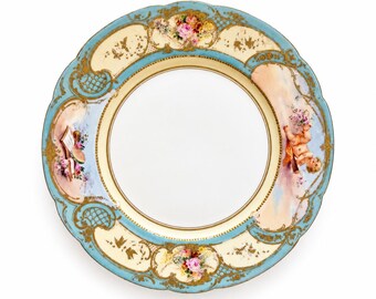 Antique Berlin porcelain plate, circa 1870, beautifully hand painted and richly decorated with gilding.