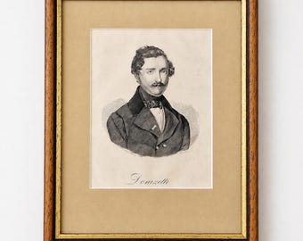 Antique Gaetano Donizetti Portrait Engraving – 1846 Prague Music Art