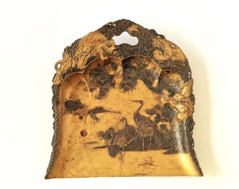 Meiji Japanese Silent Butler – Gilt Dragon, Tiger, Crane Crumb Tray (c.1890–1910)