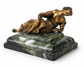 Antique Bronze Sculpture, Reclining Figure, Marble Base, Grand Tour Cabinet Curiosity