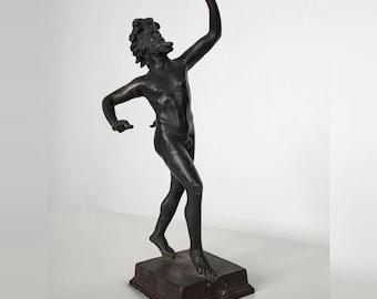 Antyczna rzeźba z brązu „Tańczący Faun z Pompejów” – Grand Tour, koniec XIX wieku, 31 cm