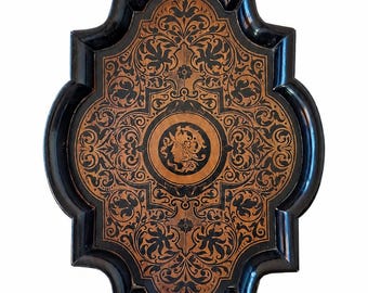 Antique Walnut Tray c.1880 | Victorian Decorative Tray | Athena Medallion | Ebonized Wood Wall Hanging