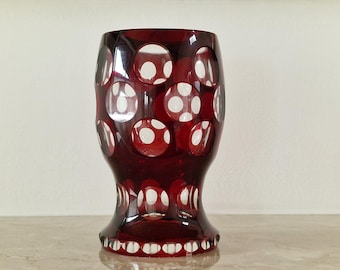 Biedermeier Ruby Overlay Glass Goblet, Lens Cut – Central European, c. 1840–1870