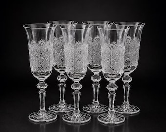 Set of 6 Vintage Bohemia Lead Crystal Champagne goblets, Czechoslovakia 1970s