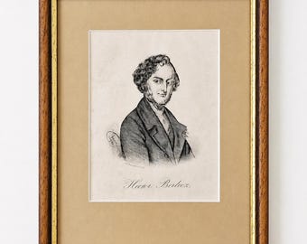 Antique Hector Berlioz Portrait – Original 1846 Prague Pen Lithograph by Spanner, Conservation Framed