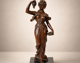 Antique Art Nouveau Bronze Statue, Grape Harvester Woman, French School c.1890, Marble Base