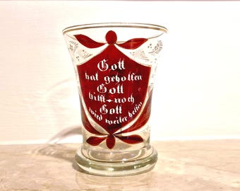 1830–1860 Biedermeier Devotional Glass Mug – Central European Antique, “Gott hat geholfen”