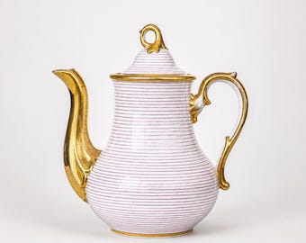 Biedermeier Schlagenwald (Slavkov) Porcelain Coffee Pot – Bohemia, c. 1840–1860 – Hand-Painted & Gilded – 23 cm