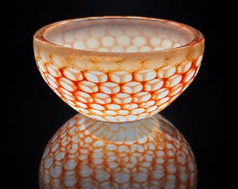 2026 Signed Jaroslav Svoboda Czech Studio Art Glass Bowl, White Red Boho Glass, Karlov
