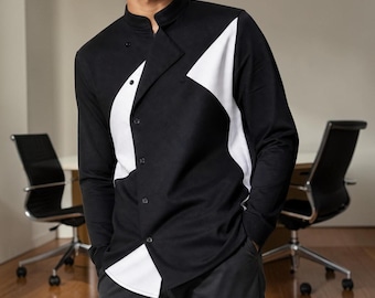 Camisa de vestir irregular para hombre, top elegante estilo punk, conjunto retro de manga larga para bailar.