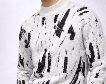 Suéteres de punto patchwork para hombre, jerseys de cuello redondo para otoño e invierno, tops de punto informales, sudaderas vintage estilo Y2K