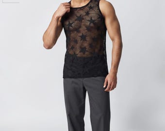 Camiseta sin mangas de malla para hombre, camiseta interior transpirable sin mangas, chaleco de rejilla transparente, camiseta ligera de gimnasio de verano, camiseta sin mangas informal de estilo urbano
