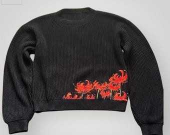 Suéter con bordado de flores para hombre, jersey de punto vintage Y2K, top retro de otoño e invierno, jersey unisex informal de estilo hip hop.
