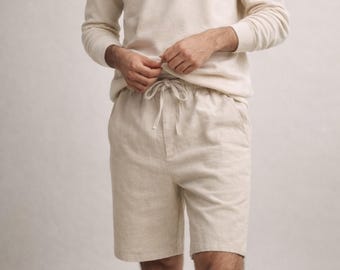 Katoenen linnen herenshorts, zomerbadmodeshorts, casual knielange shorts, streetwear ademende lichtgewicht shorts