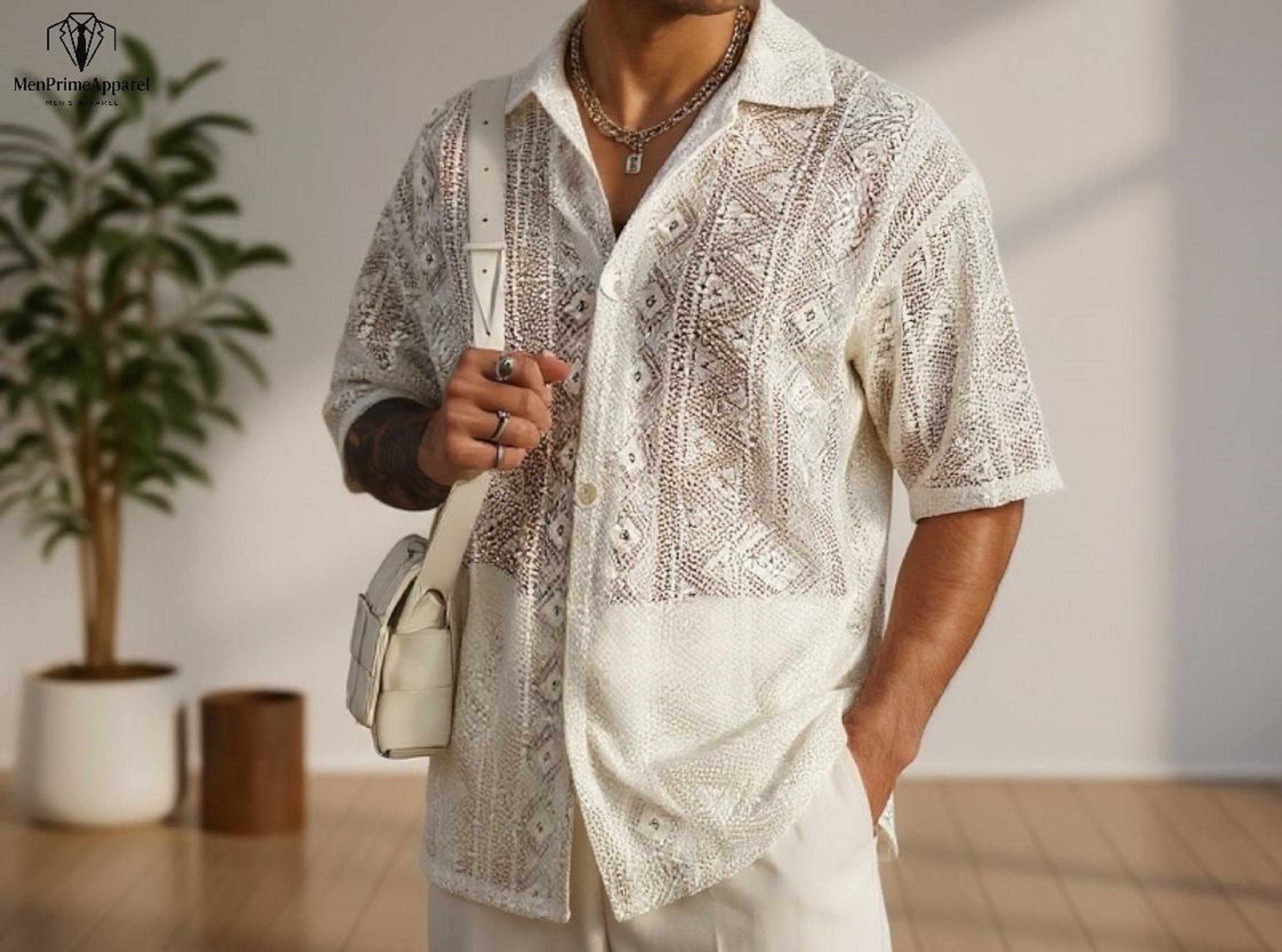 mens white dress shirt see through Amazon.com: WDIRARA Men's Fringe Trim Mesh Sheer Shirt Button Front Long Sleeve See Through Shirt Tops White L : Clothing, Shoes & Jewelry