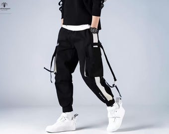 Pantalones cargo jogger para hombre / Pantalones de estilo urbano de corte holgado, diseño con múltiples bolsillos.