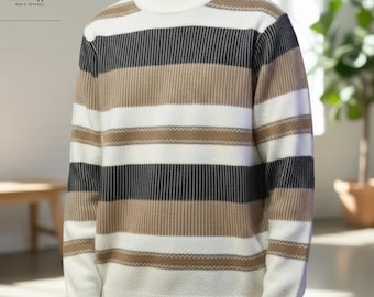 Suéteres de punto a rayas para hombre, suéteres casuales de invierno y otoño, suéteres cálidos para eventos formales, prendas de punto suaves y acogedoras.