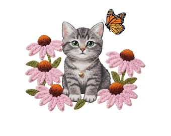 Maglietta con motivo all'uncinetto, maglietta con grafica floreale con gatto e farfalla, maglietta Cottagecore Nature anni '90, top avorio con gatto e fiore Comfort Colors®