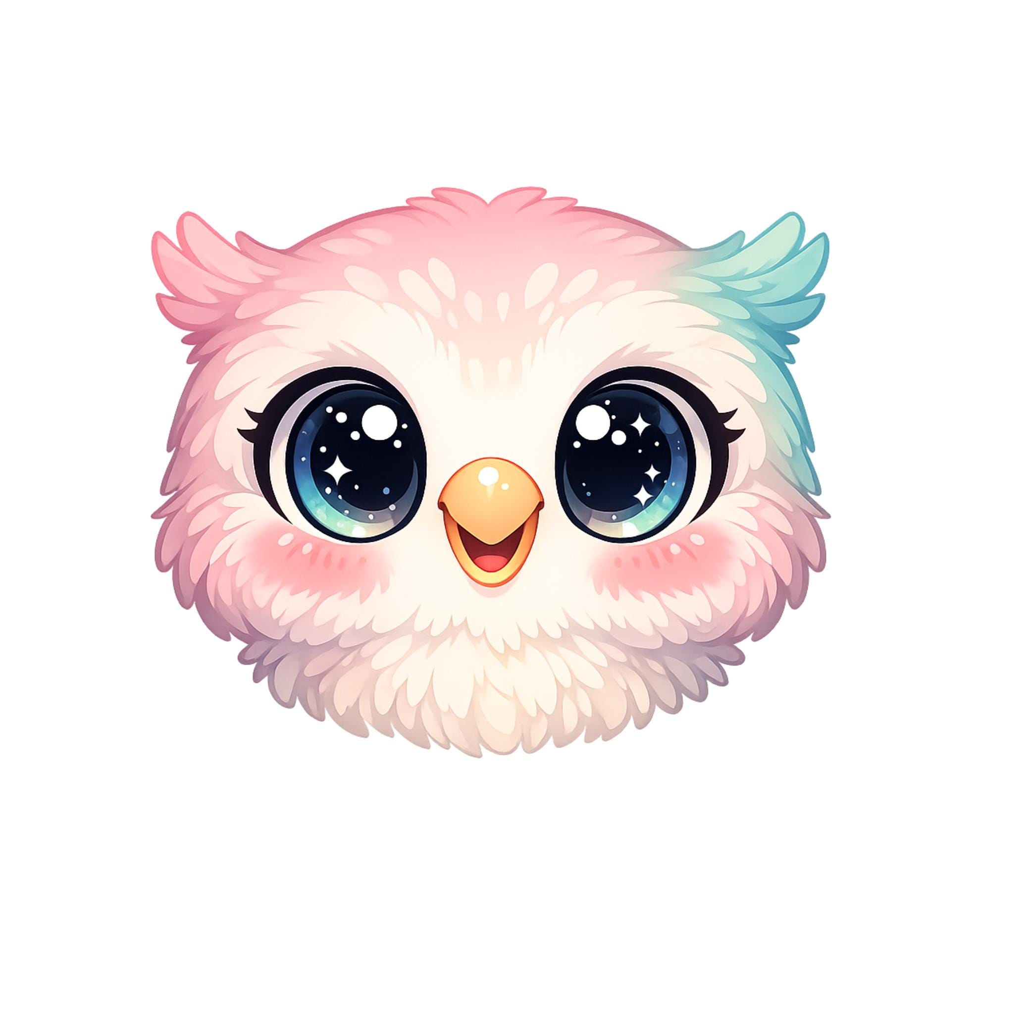 Cute Owl Face PNG, Pastel Cartoon Owl Clipart, Kawaii Owl Illustration, Girly Nursery Wall Art, Cute